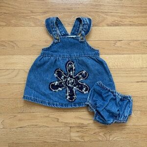 CUSTOM MADE UPCYCLED ZARA Floral Embroidered Appliqué Denim Dress w/ Bloomers